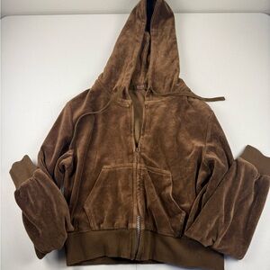 John Galt Brown Velour Zip-Up Hoodie